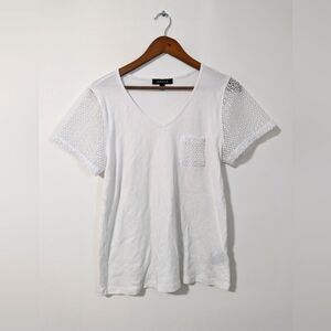 Jessica White Short Sleeves Lace Pattern Sleeves